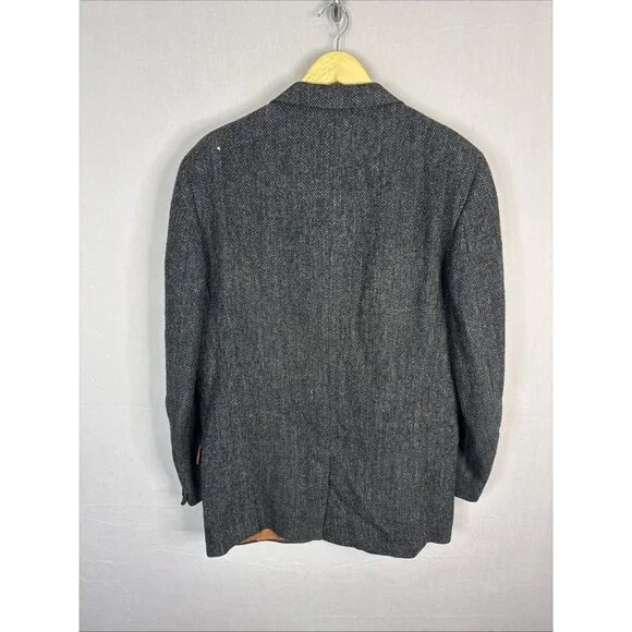 Vintage Harris Tweed Wool Hudson’s Bay Blazer Men 44L Tall Gray Herringbone - Picture 4 of 11